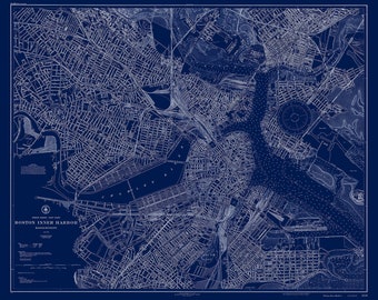 BOSTON HARBOR, Massachusetts - 1927 Nautical Chart Blueprint