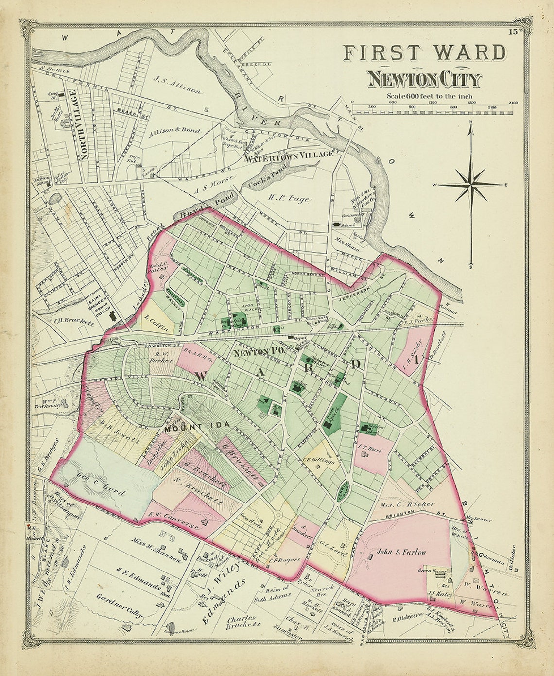City of NEWTON NEWTON CORNER Massachusetts 1874 Map Etsy