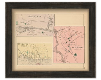 Bucksport, South Berwick and Kezar Falls, Maine 1890 Map, Replica or GENUINE ORIGINAL