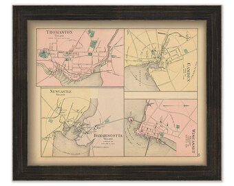 Camden, Wiscasset, Newcastle and Thomaston, Maine 1890 Map, Replica or GENUINE ORIGINAL