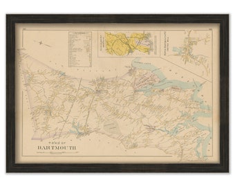 DARTMOUTH, Massachusetts 1895 Map - Replica or GENUINE Original
