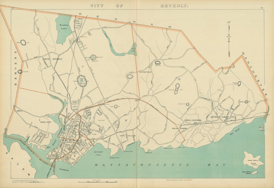 BEVERLY Massachusetts 1904 Map/Chart Replica or GENUINE Etsy