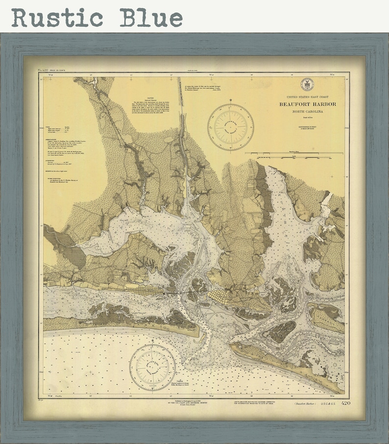 North Carolina 1928 Nautical Chart BEAUFORT HARBOR