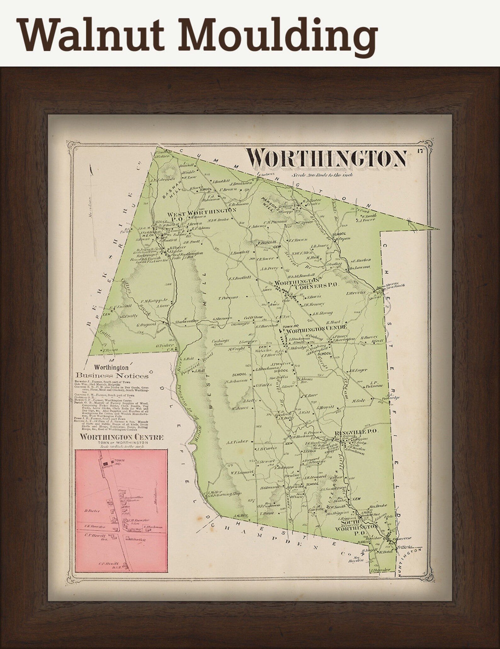 Town of WORTHINGTON Massachusetts 1873 Map Etsy