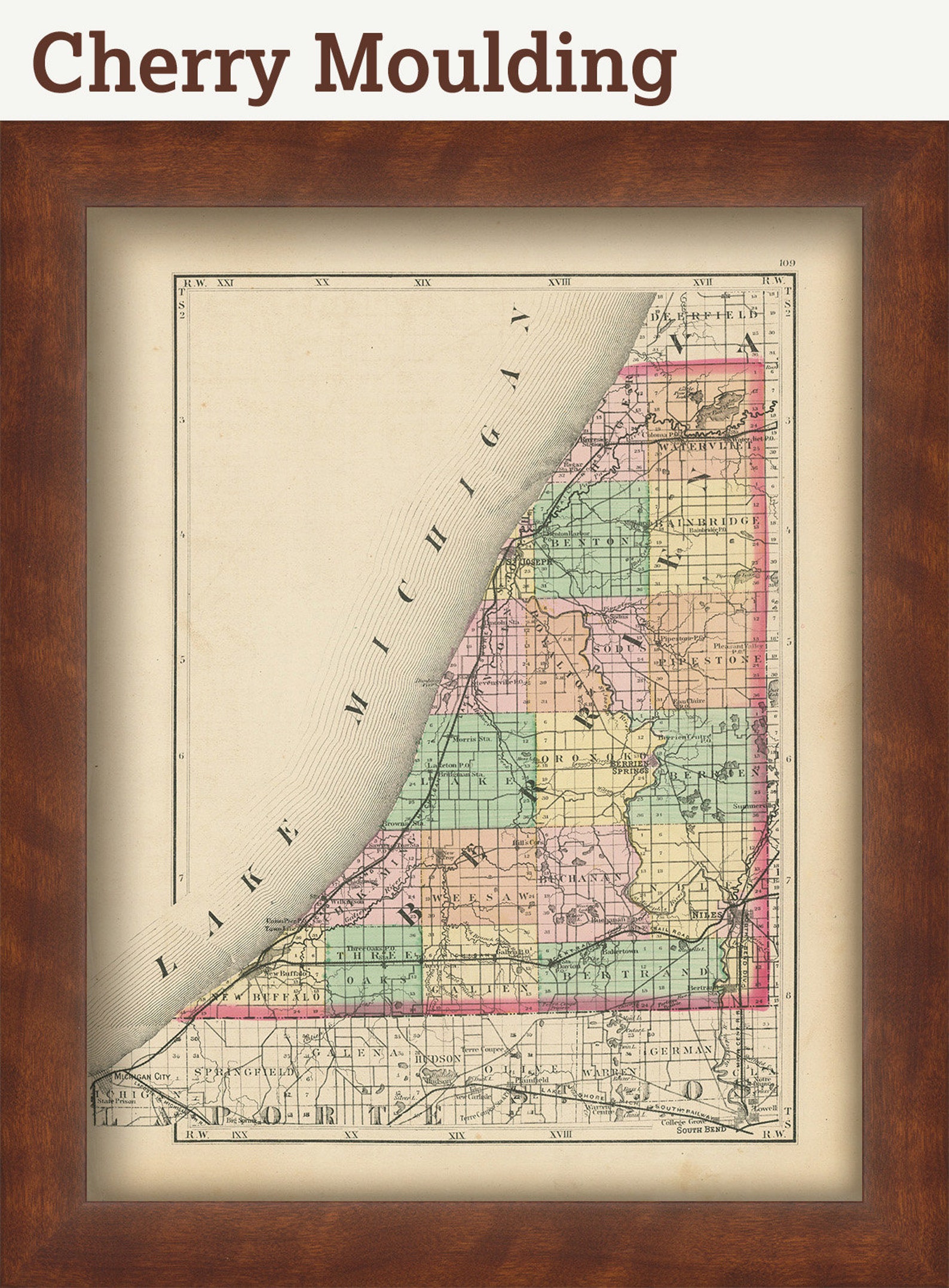 BERRIEN COUNTY Michigan 1873 Map Replica or Genuine - Etsy