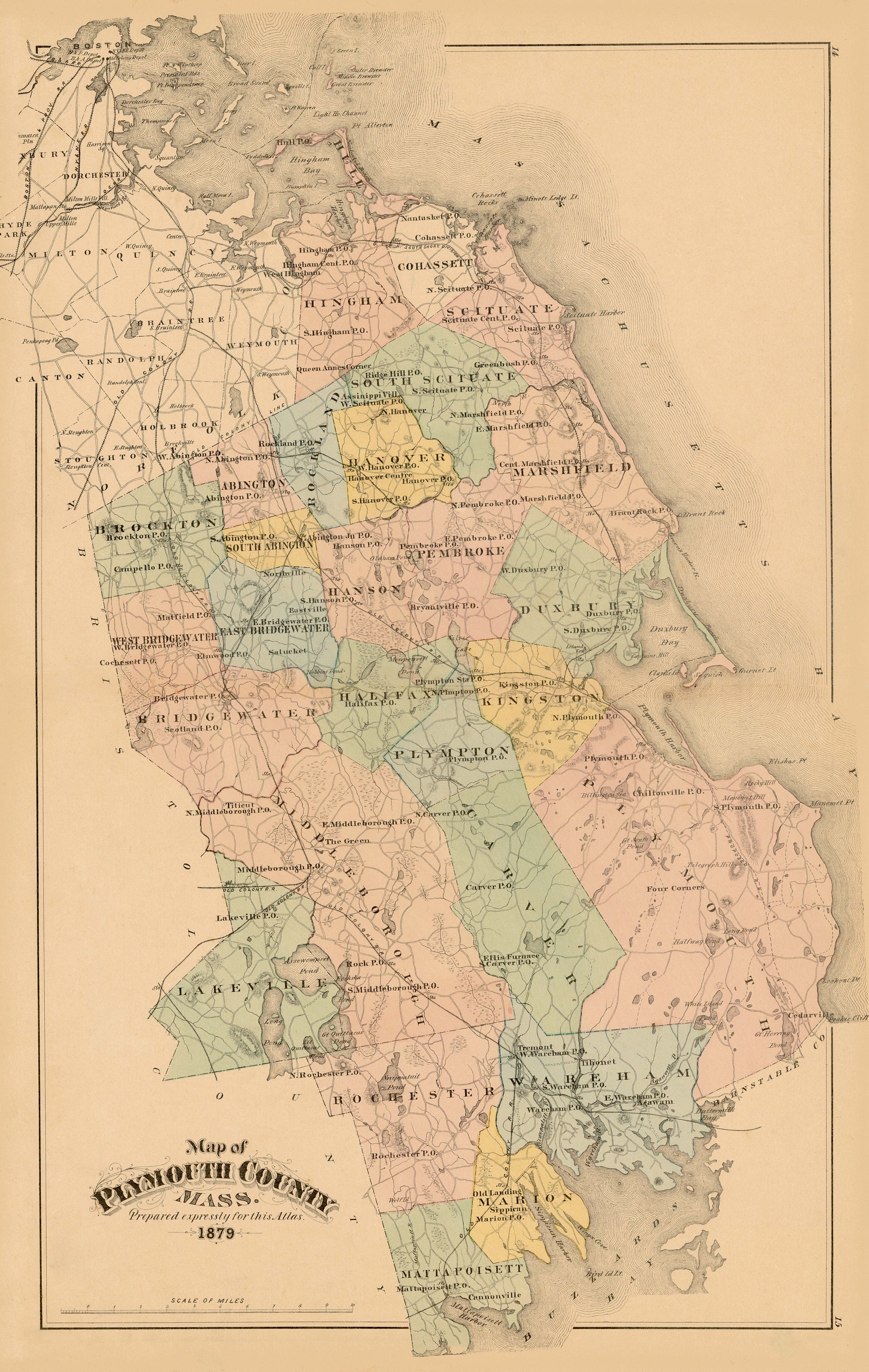 GENUINE ORIGINAL Map of HANSON Massachusetts 1879 