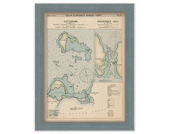 Cuttyhunk & Robinson's Hole, Massachusetts - Nautical Chart by George W. Eldridge Colored Version