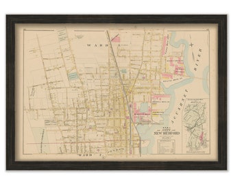 NEW BEDFORD, Massachusetts 1895 Map, Plate 1 - Downtown - Replica or GENUINE Original