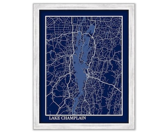 LAKE CHAMPLAIN, Vermont/New York - Contemporary Map Poster Blueprint
