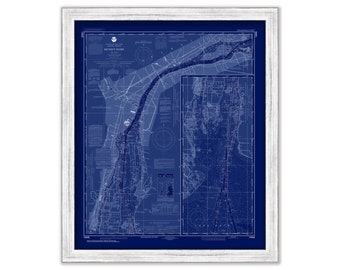 DETROIT WATERFRONT, Michigan  -  2018 Nautical Chart Blueprint