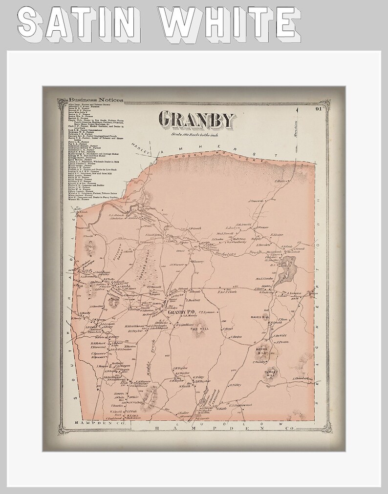 Town of GRANBY Massachusetts 1873 Map Etsy