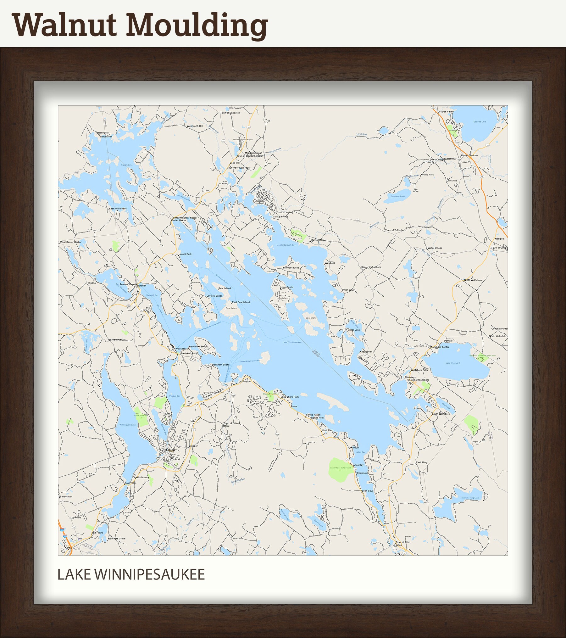 Lake Winnipesaukee Map Framed Lake Winnipesaukee New Hampshire Map Poster | Etsy