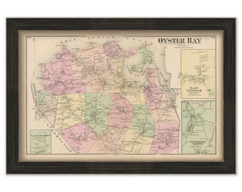 Oyster Bay, New York 1873 Map, Replica and GENUINE ORIGINAL