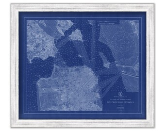 SAN FRANCISCO BAY, California - Nautical Chart Blueprint published in 1915