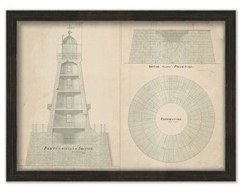 ROBINS REEF LIGHTHOUSE, New Jersey  - Drawing and Plan of the Lighthouse as it was in 1883.