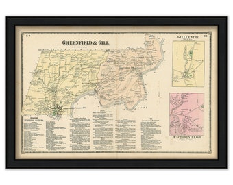 Towns of GREENFIELD and GILL, Massachusetts 1871 Map