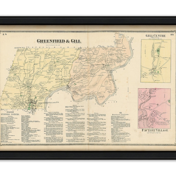 Towns of GREENFIELD and GILL, Massachusetts 1871 Map