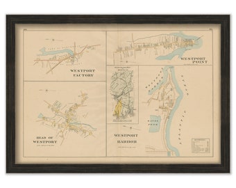 Village of WESTPORT, Massachusetts 1895 Map - Replica or GENUINE Original