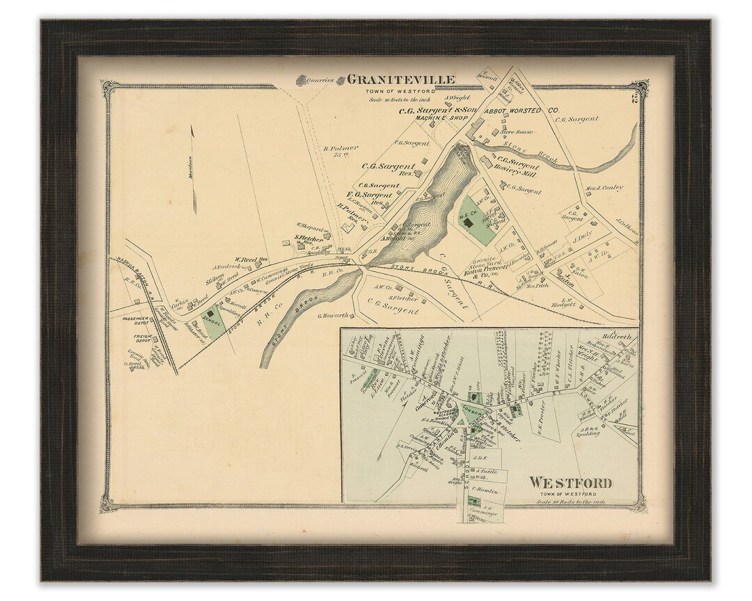 Village of WESTFORD Massachusetts 1875 Map Replica or Etsy