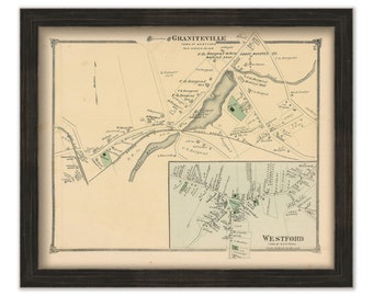 Village of WESTFORD, Massachusetts 1875 Map - Replica or Genuine ORIGINAL