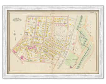 BROOKLINE, Massachusetts 1900 map, Plate 2 - Brookline Ave, Aspinwell St, Linden St - Replica or GENUINE ORIGINAL