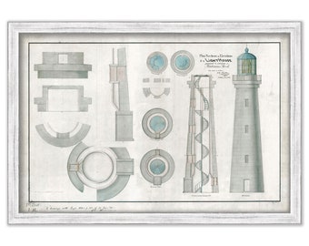 MATINICUS ROCK LIGHTHOUSE, Maine  - Drawing and Plan of the Lighthouse as it was in 1856.