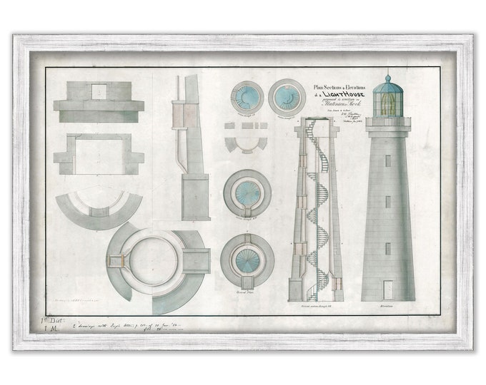 MATINICUS ROCK LIGHTHOUSE, Maine  - Drawing and Plan of the Lighthouse as it was in 1856.