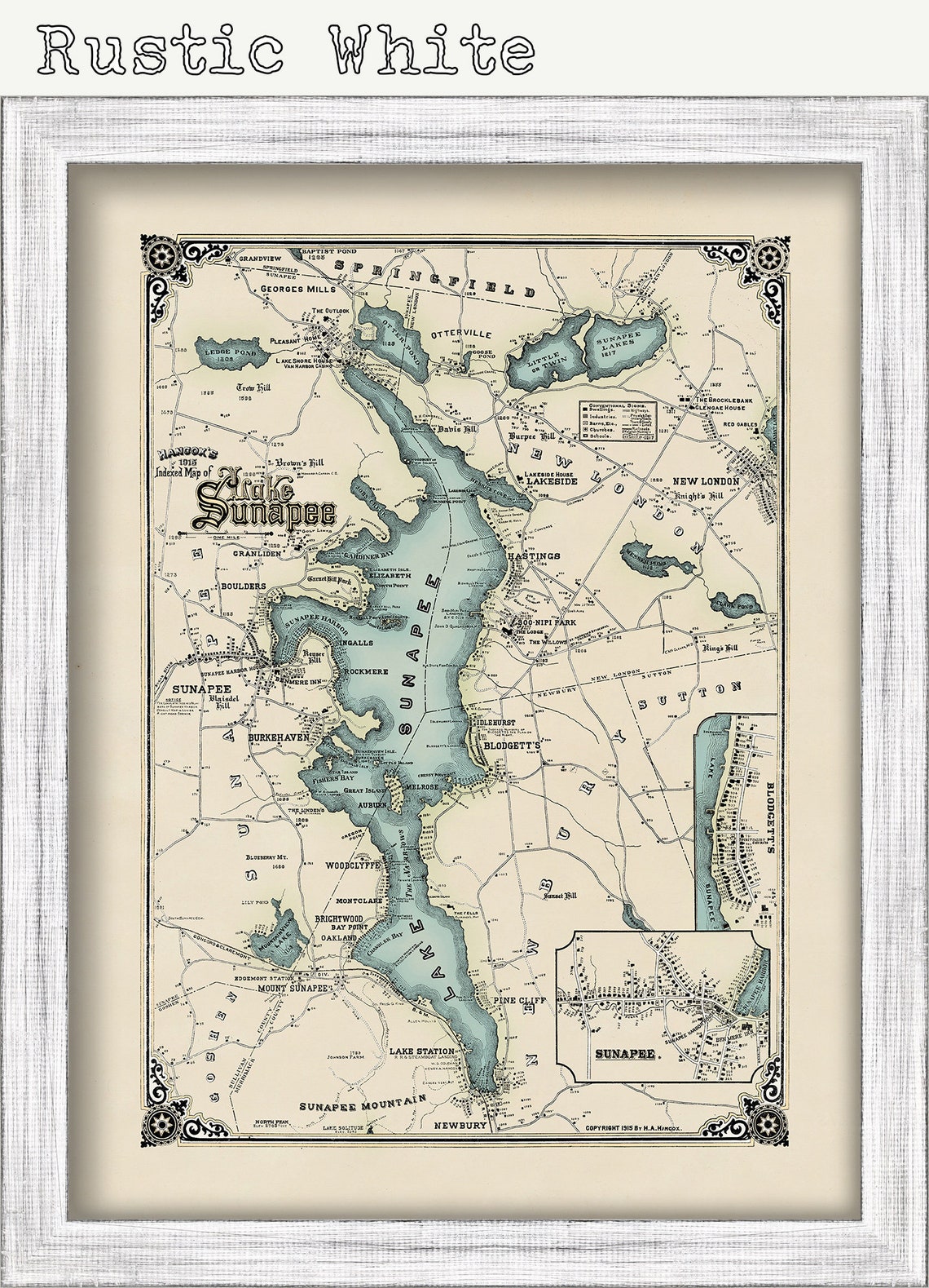 LAKE SUNAPEE New Hampshire 1915 Map | Etsy