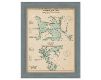 Greenwich, Apponaug, & Wickford, Rhode Island - Nautical Chart by George W. Eldridge 1901 Colored Version