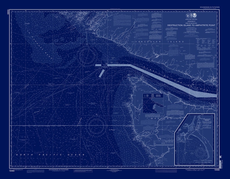 2013 Nautical Chart Blueprint Washington Approaches to Strait of Juan De Fuca