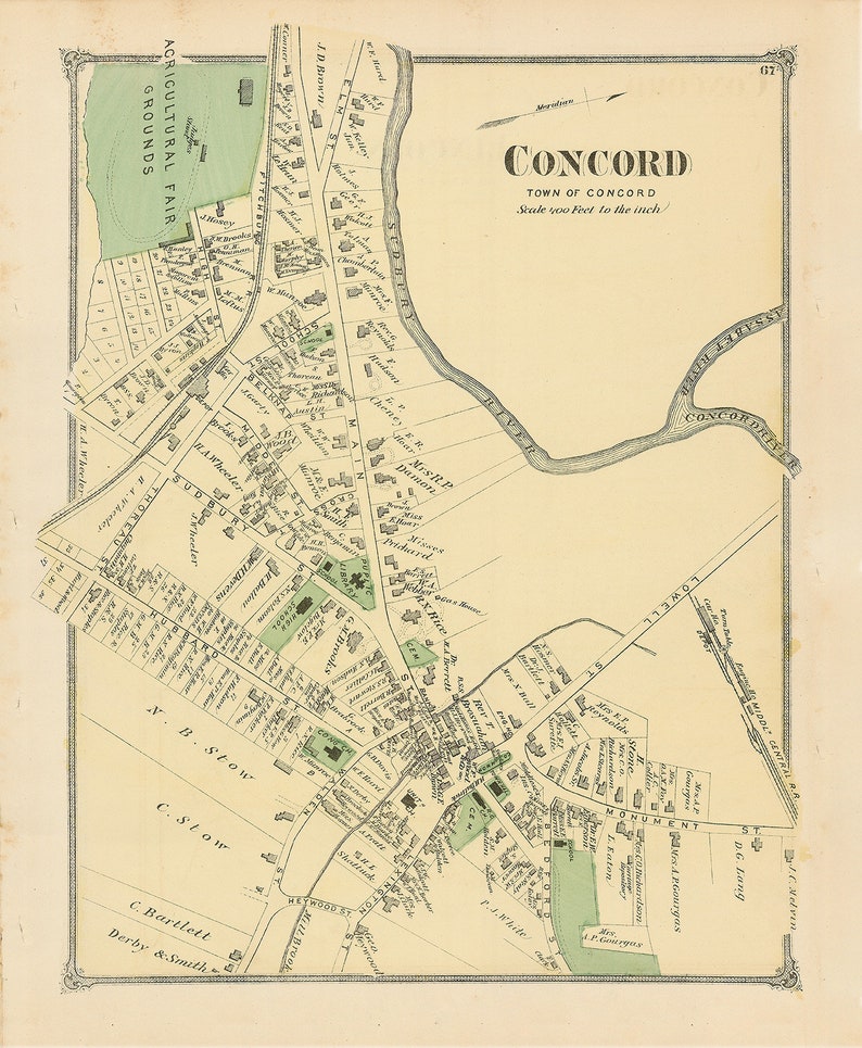 CONCORD Massachusetts 1875 Map Replica or Genuine ORIGINAL Etsy