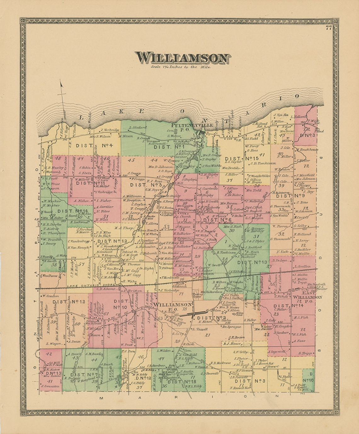 Town of WILLIAMSON New York 1874 Map Replica and GENUINE Etsy