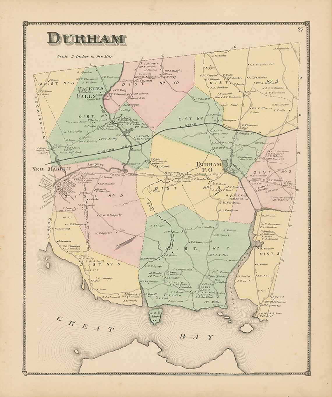 DURHAM New Hampshire 1871 Map Replica or GENUINE ORIGINAL Etsy