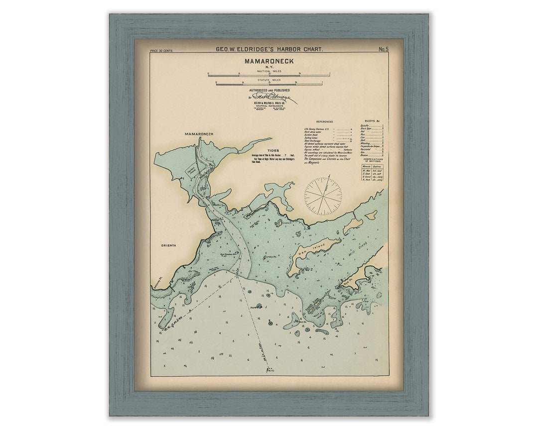 Mamaroneck, New York Nautical Chart by W. Eldridge Colored