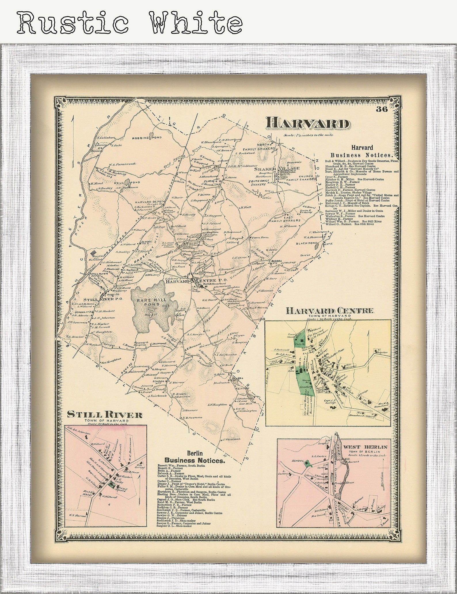 Town of HARVARD Massachusetts 1875 Map Etsy UK