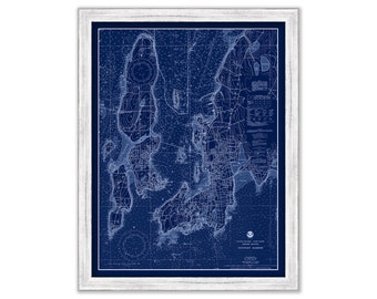 NEWPORT HARBOR, Rhode Island -  1981 Nautical Chart Blueprint