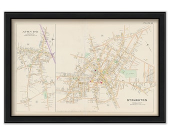 Villages of STOUGHTON and AVON, Massachusetts 1888 Map