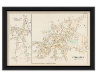 Villages of STOUGHTON and AVON, Massachusetts 1888 Map