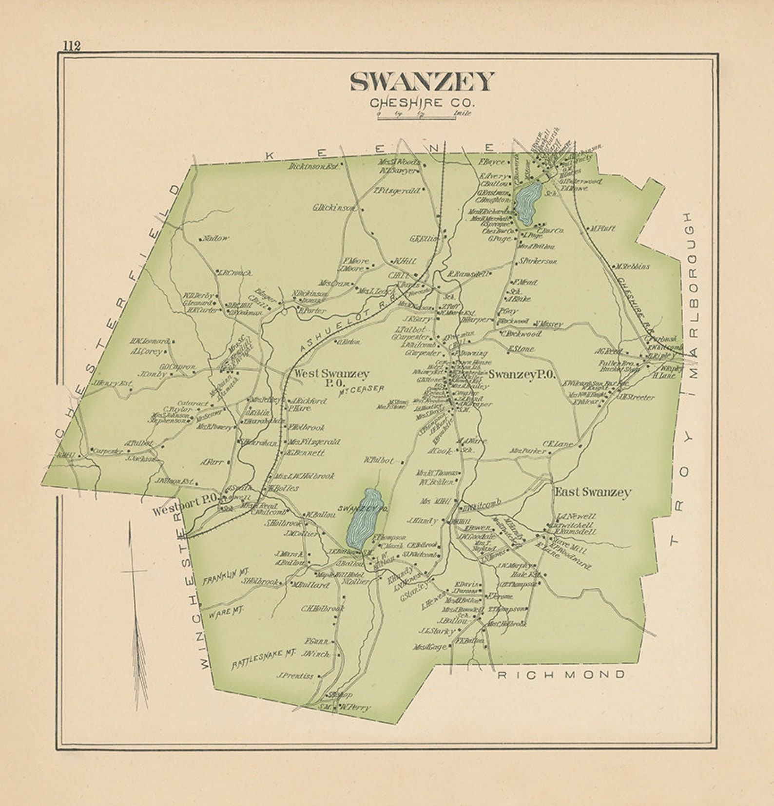 SWANZEY New Hampshire 1892 Map Replica or Genuine ORIGINAL Etsy