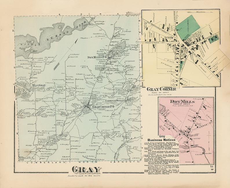 Gray Me Map GRAY, Maine 1871 Map, Replica or Genuine ORIGINAL - Etsy