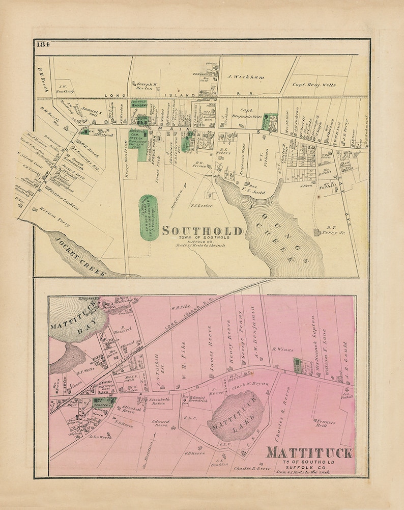 Southold and Mattituck Villages New York 1873 Map Replica Etsy