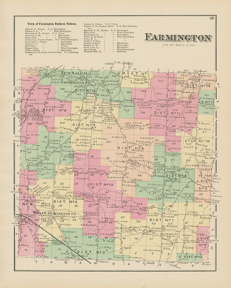 FARMINGTON Ontaro County New York 1874 Map Etsy