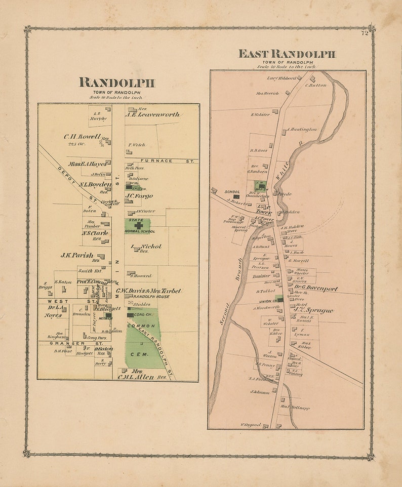 Villages of RANDOLPH and EAST RANDOLPH Vermont 1877 Map Etsy