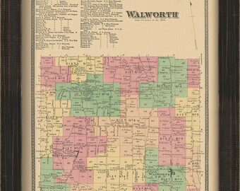 Town of WALWORTH, New York 1874 Map, Replica and GENUINE ORIGINAL