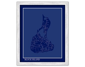 BLOCK ISLAND, Rhode Island -  Contemporary Map Poster Blueprint