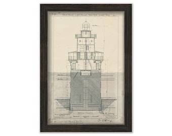WEST BANK LIGHTHOUSE, Staten Island, New York  -  Drawing and Plan of the Lighthouse as it was in 1899.