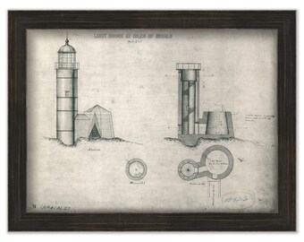 ISLES of SHOALS LIGHTHOUSE, White Island, New Hampshire  - Drawing and Plan of the Lighthouse as it was in 1865.