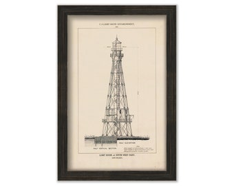 SOUTHWEST PASS LIGHTHOUSE, Louisiana  - Drawing and Plan of the Lighthouse as it was in 1874.