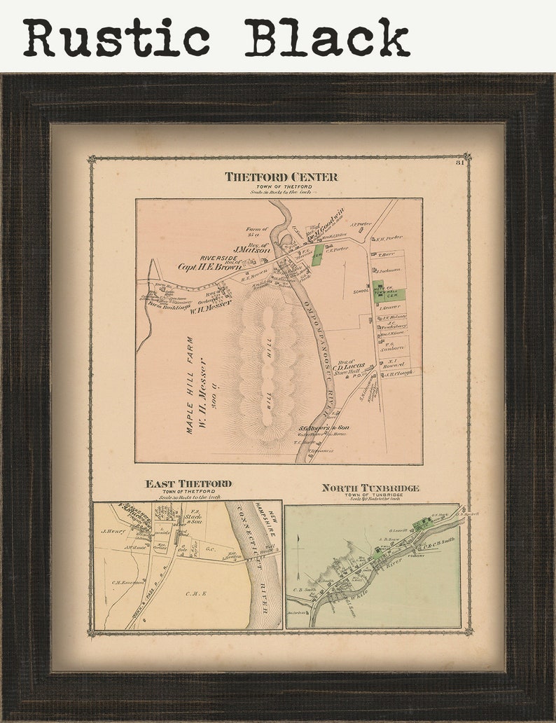 Villages of THETFORD and TUNBRIDGE Vermont 1877 Map Replica Etsy