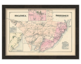 SWANSEA and SOMERSET, Massachusetts 1871 Map - Replica or Genuine ORIGINAL